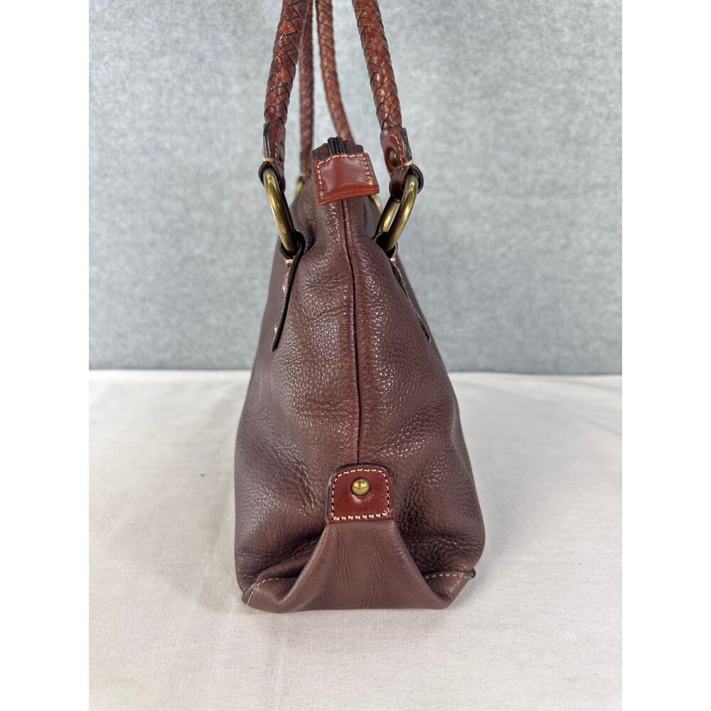 VTG Fossil Brown Pebbled Leather Braided Strap Shoulder Bag BOHO Classic Tote - Picture 3 of 7